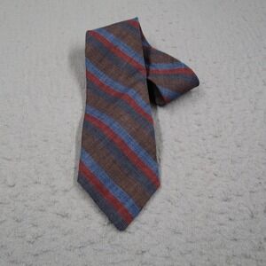 Ferrell Reed Irish Linen Striped Tie Brown Blue Red Hand Made Men 3.25" Width